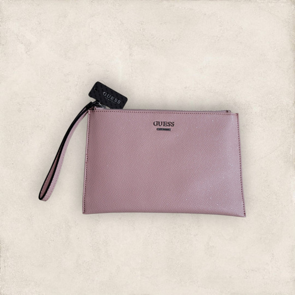 Guess Dusty Pink Glitter Textured Wristlet - Picture 1 of 16